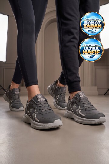 Bağcıklı Kalın Rahat Taban Hafif Esnek Füme Unisex Yürüyüş ve Spor Ayakkabı Sneaker 2032