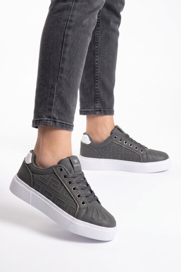 Erkek Bağcıklı Kalın Taban Spor Ayakkabı Füme Şık Rahat Casual Ayakkabı Sneaker 26201