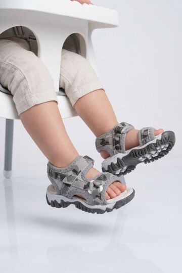 Gri-Kamuflaj Ortopedik Bebek Sandalet 25T104 B