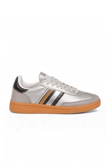 Gümüş-Siyah Bağcıklı Unisex Yürüyüş ve Spor Ayakkabı Sneaker 015