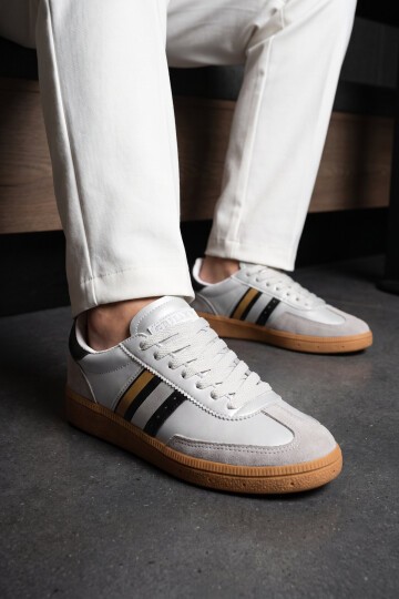 Gümüş-Siyah Bağcıklı Unisex Yürüyüş ve Spor Ayakkabı Sneaker 015