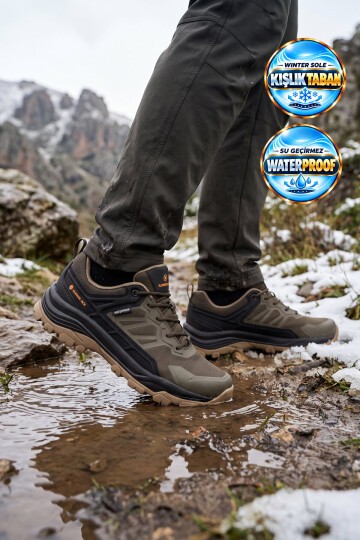Su Geçirmez Kaymaz Taban Bağcıklı Haki-Siyah Erkek Outdoor Trekking Ayakkabı Edmund 101 25694