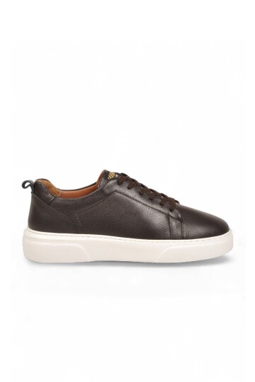Erkek Bağcıklı Kalın Rahat Tabanlı Kahve-Bej Hakiki Deri Casual Sneaker Ayakkabı 272303