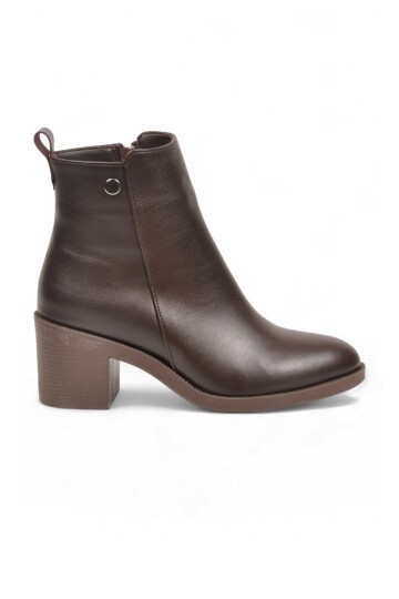 Kadın Kahve Cilt Topuklu Fermuarlı İçi Polarlı Şık Rahat Günlük Bilek Bot 224574