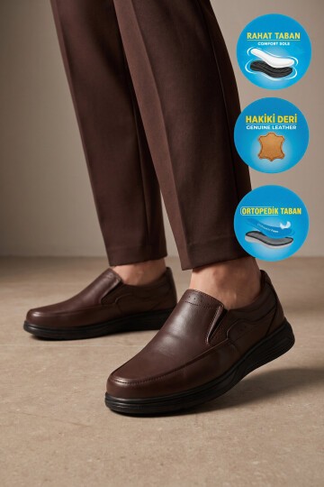 Kahve Hakiki Deri Topuk Jel Destekli Erkek Casual Ayakkabı Loafer 409