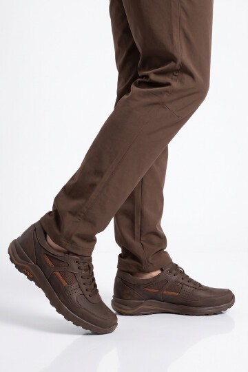 Erkek Bağcıklı Kaymaz Tabanlı Kahve Hakiki Deri Outdoor Trekking Ayakkabı 2055
