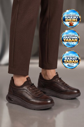 Anatomik Rahat Taban Lastik Bağcıklı Kahve Hakiki Deri Kadın Casual Ayakkabı Z995