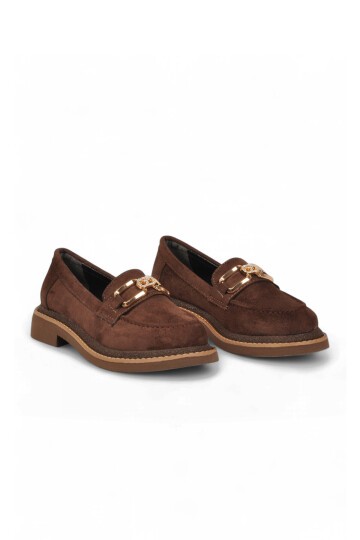 Kadın Kahve Süet Loafer Taş Detaylı Şık Rahat Taban Özel Gün ve Gece Casual Ayakkabı 457320