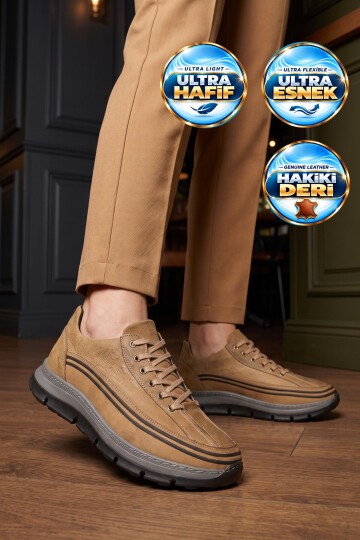 Erkek Bağcıklı Rahat Taban Kum Hakiki Deri Erkek Casual Sneaker Ayakkabı 160