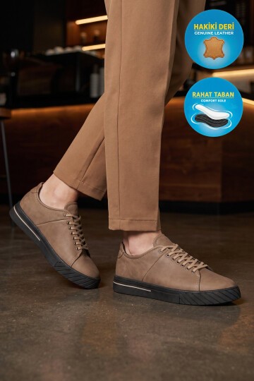 Erkek Bağcıklı Rahat Taban Kum Hakiki Deri Erkek Casual Sneaker Ayakkabı 165