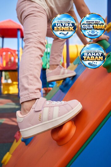 Cırt Bantlı Kalın Rahat Taban Pudra Kız Çocuk Yürüyüş ve Spor Ayakkabı Sneaker Coop