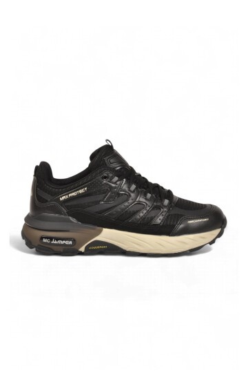 Rahat Ortopedik Taban Bağcıklı Siyah-Bej Erkek Yürüyüş ve Spor Ayakkabı Sneaker 2427
