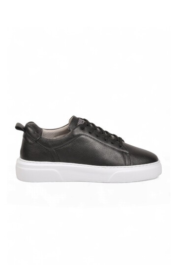 Erkek Bağcıklı Kalın Rahat Tabanlı Siyah-Beyaz Hakiki Deri Casual Sneaker Ayakkabı 272303