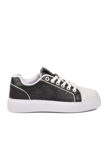 Unisex Bağcıklı Kalın Taban Spor Ayakkabı Siyah-Beyaz Şık Rahat Casual Ayakkabı Sneaker 26201