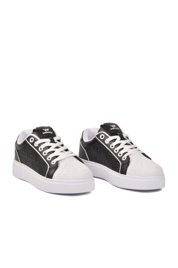 Unisex Bağcıklı Kalın Taban Spor Ayakkabı Siyah-Beyaz Şık Rahat Casual Ayakkabı Sneaker 26201