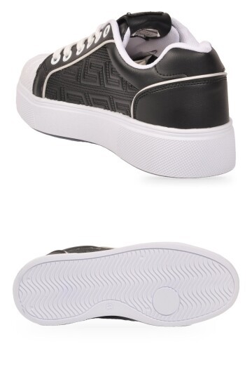 Unisex Bağcıklı Kalın Taban Spor Ayakkabı Siyah-Beyaz Şık Rahat Casual Ayakkabı Sneaker 26201