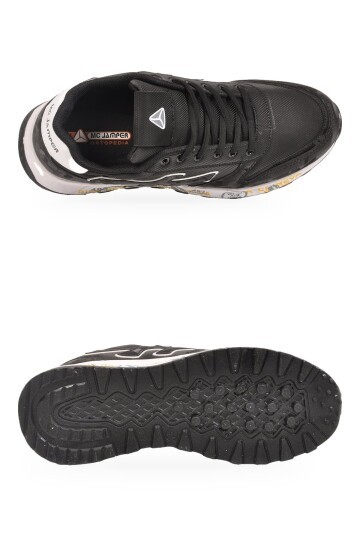 Erkek Ortopedik Rahat Taban Bağcıklı Siyah-Beyaz Erkek Yürüyüş ve Spor Ayakkabı Sneaker 2444 (Cilt)