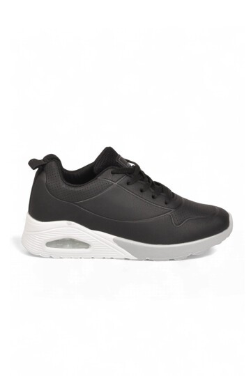 Bağcıklı Kalın Tabanlı Siyah-Beyaz Unisex Yürüyüş ve Spor Ayakkabı Sneaker 5101