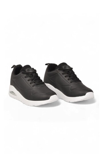 Bağcıklı Kalın Tabanlı Siyah-Beyaz Unisex Yürüyüş ve Spor Ayakkabı Sneaker 5101