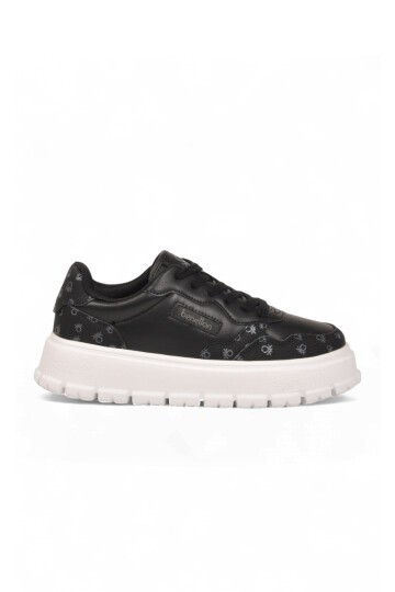Bağcıklı Kalın Taban Sneaker Siyah-Beyaz Şık Rahat Desenli Casual Yürüyüş Ayakkabı BNI-12124