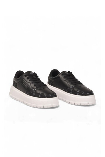 Bağcıklı Kalın Taban Sneaker Siyah-Beyaz Şık Rahat Desenli Casual Yürüyüş Ayakkabı BNI-12124