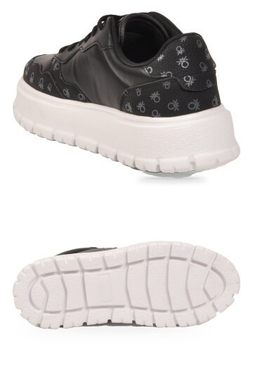 Bağcıklı Kalın Taban Sneaker Siyah-Beyaz Şık Rahat Desenli Casual Yürüyüş Ayakkabı BNI-12124