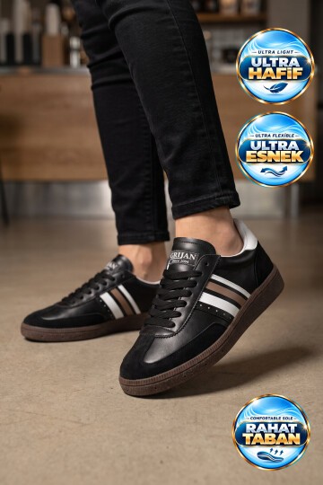 Siyah-Beyaz Bağcıklı Unisex Yürüyüş ve Spor Ayakkabı Sneaker 015