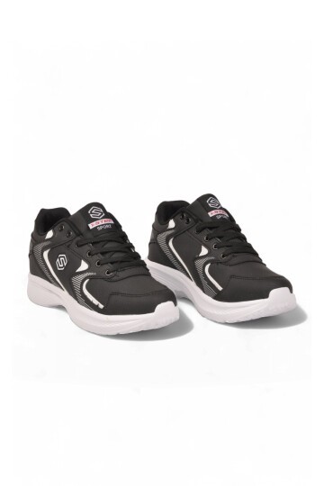 Bağcıklı Kalın Rahat Taban Hafif Esnek Siyah-Beyaz Unisex Yürüyüş ve Spor Ayakkabı Sneaker 2032