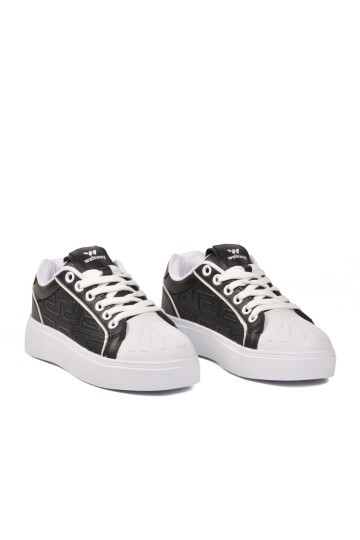 Erkek Bağcıklı Kalın Taban Spor Ayakkabı Siyah-Beyaz Şık Rahat Casual Ayakkabı Sneaker 26201