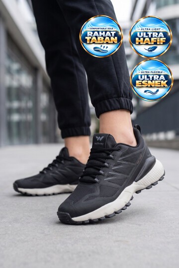 Siyah-Buz Hafif Esnek Rahat Kaymaz Tabanlı Bağcıklı Erkek Spor Ayakkabı Sneaker Upp Sala