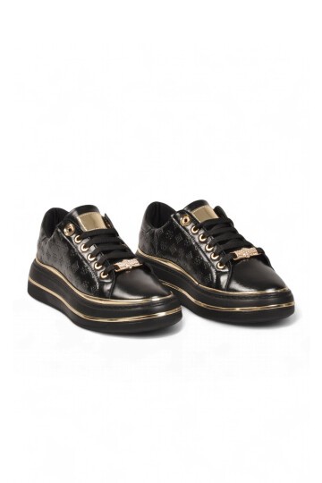 Kadın Siyah Cilt Bağcıklı Sneaker Kadın Şık Rahat Casual Yürüyüş Ayakkabı 431173