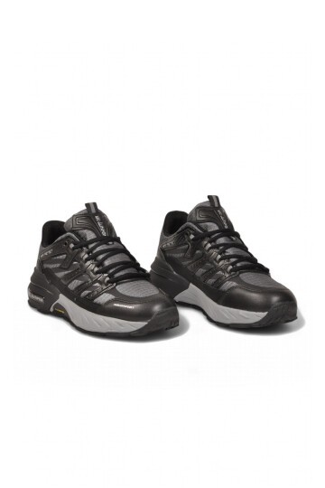 Rahat Ortopedik Taban Bağcıklı Siyah-Füme Erkek Yürüyüş ve Spor Ayakkabı Sneaker 2427