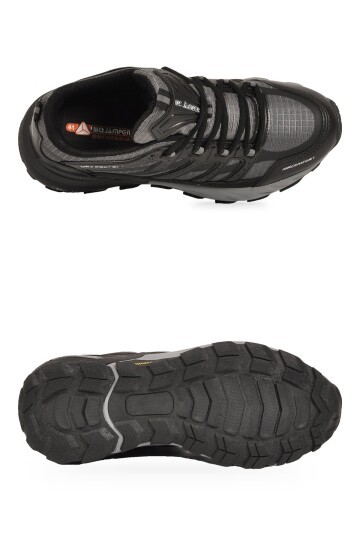 Rahat Ortopedik Taban Bağcıklı Siyah-Füme Erkek Yürüyüş ve Spor Ayakkabı Sneaker 2427