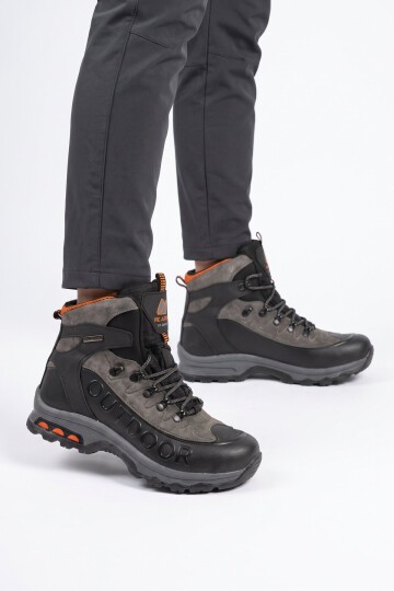 Erkek Bağcıklı Kaymaz Tabanlı Siyah-Füme Outdoor Trekking Bot 2115