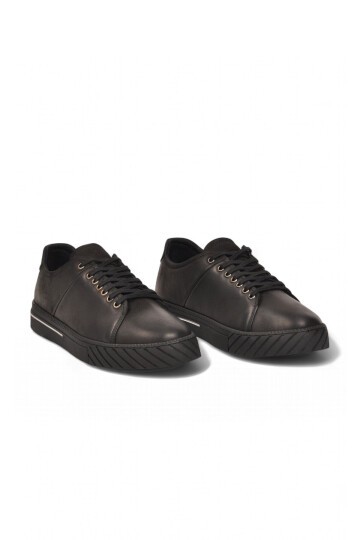 Erkek Bağcıklı Rahat Taban Siyah Hakiki Deri Erkek Casual Sneaker Ayakkabı 165