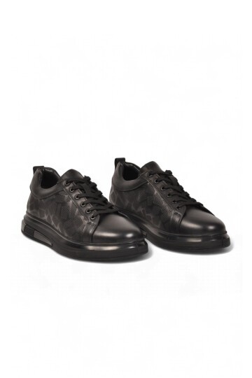 Erkek Bağcıklı Kalın Rahat Tabanlı Şık Siyah Hakiki Deri Casual Sneaker Ayakkabı 2592