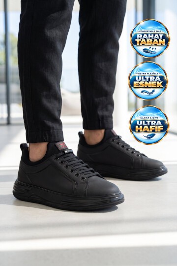 Erkek Bağcıklı Kalın Rahat Konfor Taban Siyah-Kırmızı Yürüyüş ve Spor Ayakkabı Sneaker Ignite