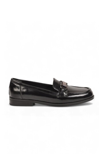Kadın Toka Detaylı Şık Rahat Siyah Parlak Kadın Klasik Casual Ayakkabı Loafer PC-56058