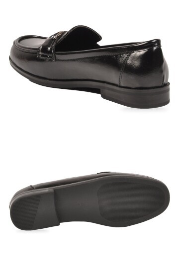 Kadın Toka Detaylı Şık Rahat Siyah Parlak Kadın Klasik Casual Ayakkabı Loafer PC-56058