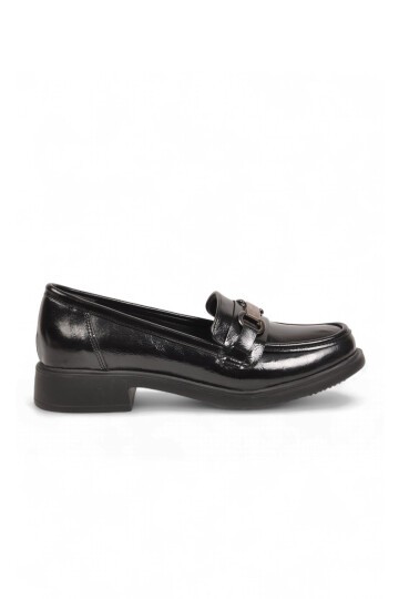 Kadın Toka Detaylı Şık Rahat Siyah Parlak Kadın Klasik Casual Ayakkabı Loafer PC-56064
