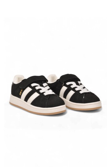Cırt Bantlı Kalın Rahat Taban Siyah Unisex Çocuk Yürüyüş ve Spor Ayakkabı Sneaker Coop