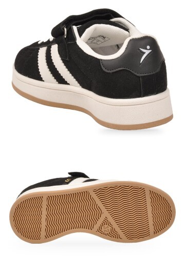 Cırt Bantlı Kalın Rahat Taban Siyah Unisex Çocuk Yürüyüş ve Spor Ayakkabı Sneaker Coop