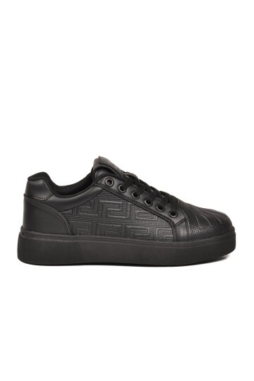 Unisex Bağcıklı Kalın Taban Spor Ayakkabı Siyah Şık Rahat Casual Ayakkabı Sneaker 26201