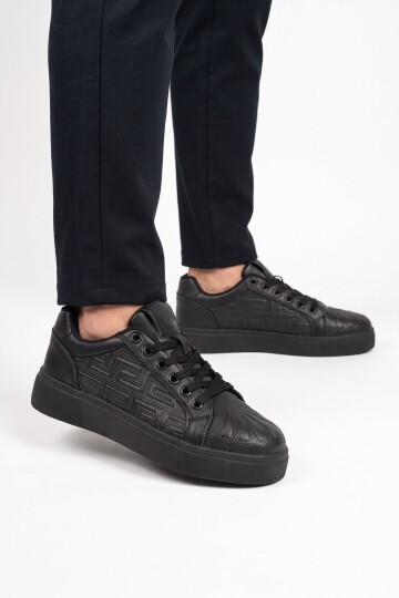Unisex Bağcıklı Kalın Taban Spor Ayakkabı Siyah Şık Rahat Casual Ayakkabı Sneaker 26201