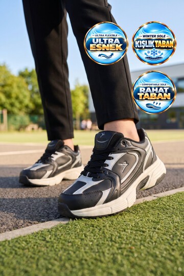 Bağcıklı Kalın Rahat Taban Siyah Unisex Yürüyüş ve Spor Ayakkabı Sneaker Terra G
