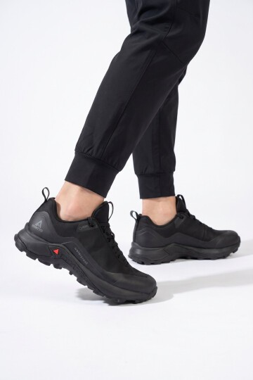 Unisex Su Geçirmez Kaymaz Taban Bağcıklı Siyah Outdoor Trekking Ayakkabı 110396B-2