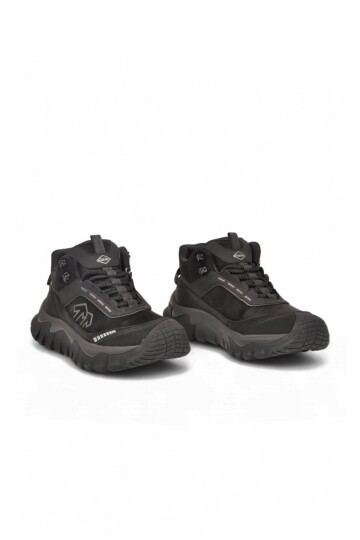 Erkek Bağcıklı Kalın Kauçuk Taban Siyah Outdoor Trekking Bot 26K513