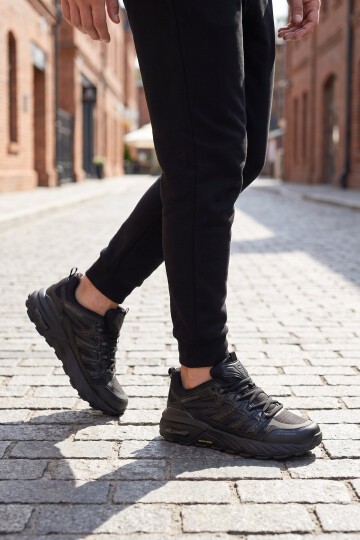 Rahat Ortopedik Taban Bağcıklı Siyah Erkek Yürüyüş ve Spor Ayakkabı Sneaker 2427