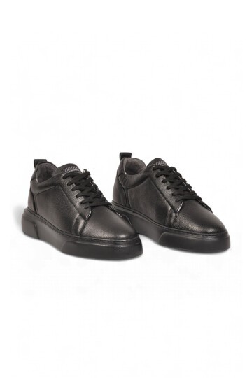 Erkek Bağcıklı Kalın Rahat Tabanlı Siyah Hakiki Deri Casual Sneaker Ayakkabı 272303