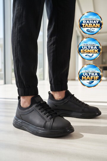 Erkek Bağcıklı Kalın Rahat Konfor Taban Siyah Yürüyüş ve Spor Ayakkabı Sneaker Ignite
